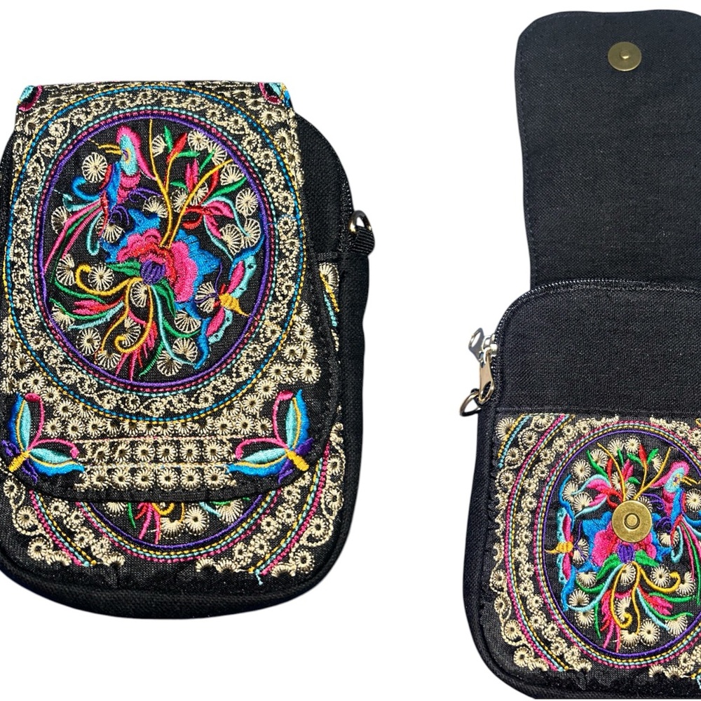 Embroidered Black Crossbody Bag